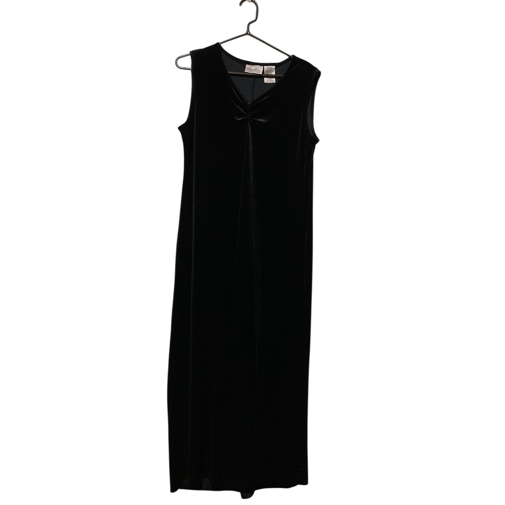 Kathie Lee Collection Black Velvet Maxi Dress V-Neck Sleeveless Gown Sz 12